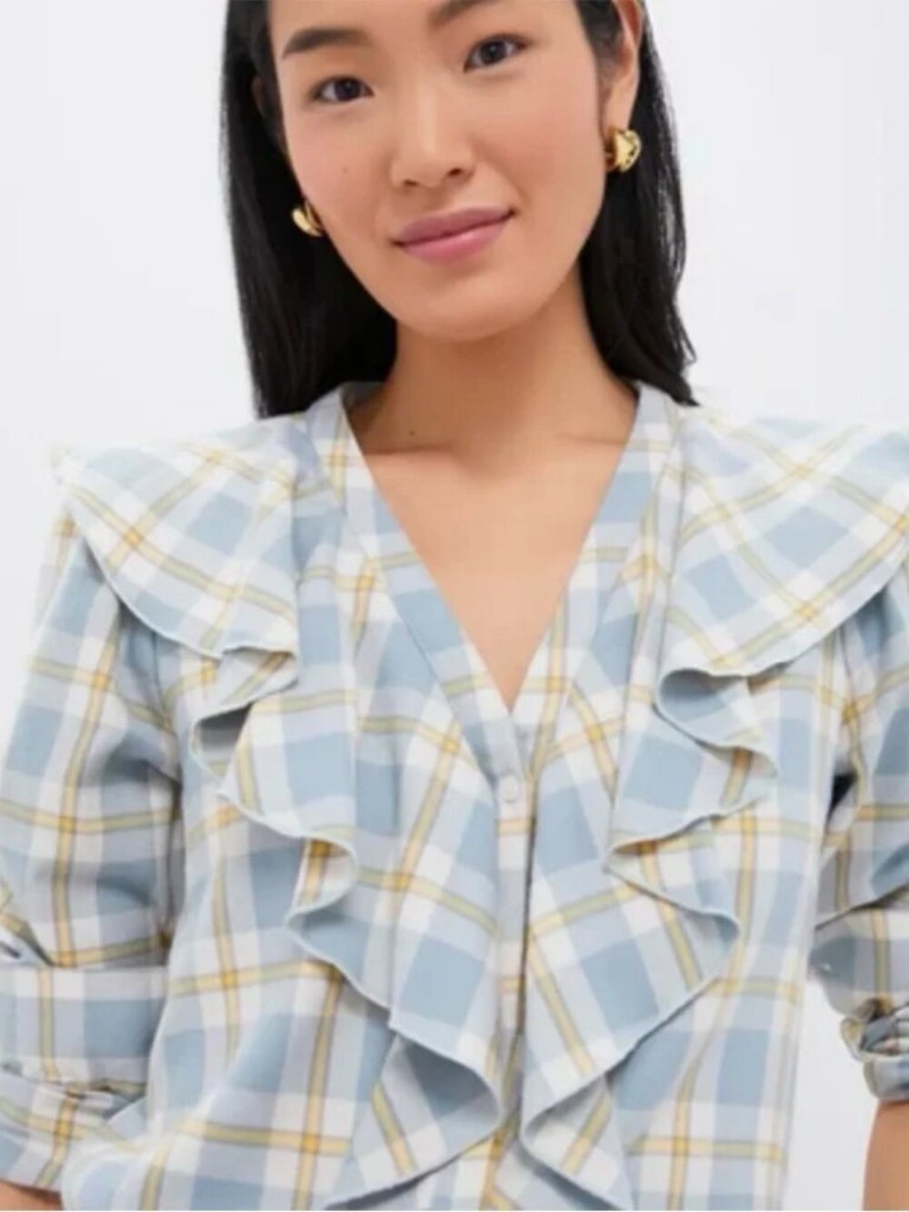 Tuckernuck Plaid Ruffle Eileen Button Down Shirt XXXL